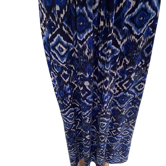 Blue Ikat Print Maxi Dress‎ Sleeveless Bohemian Casual Summer Sundress - Picture 4 of 8